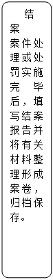 流程图: 可选过程: 结案
案件处理或处罚实施完毕后，填写结案报告并将有关材料整理形成案卷，归档保存。

